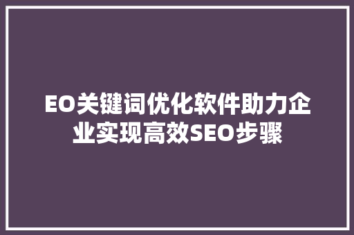 EO关键词优化软件助力企业实现高效SEO步骤