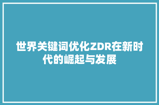 世界关键词优化ZDR在新时代的崛起与发展