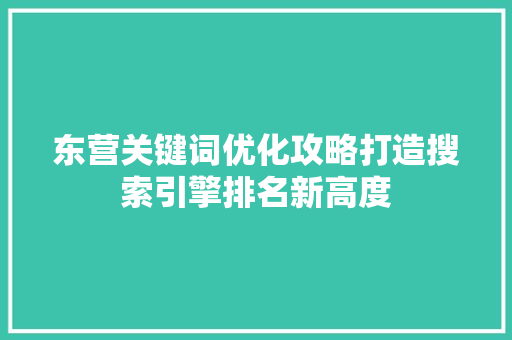 东营关键词优化攻略打造搜索引擎排名新高度