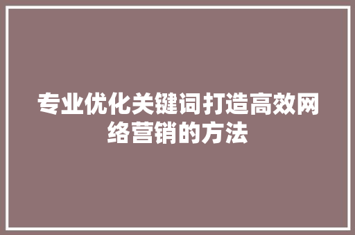 专业优化关键词打造高效网络营销的方法