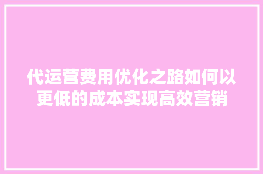 代运营费用优化之路如何以更低的成本实现高效营销
