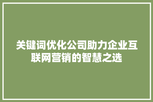 关键词优化公司助力企业互联网营销的智慧之选