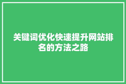 关键词优化快速提升网站排名的方法之路