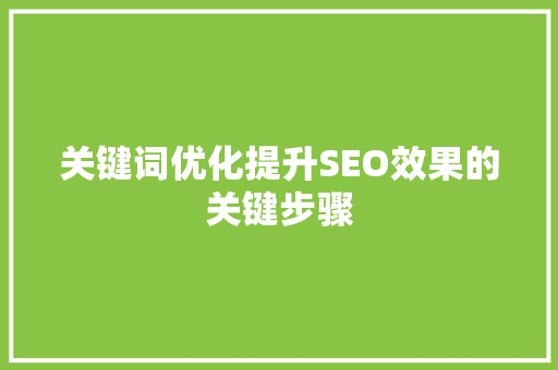 关键词优化提升SEO效果的关键步骤