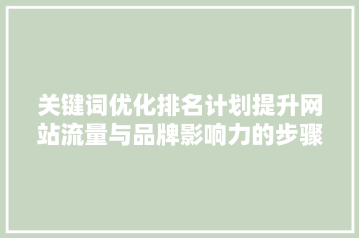 关键词优化排名计划提升网站流量与品牌影响力的步骤