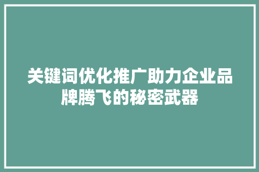 关键词优化推广助力企业品牌腾飞的秘密武器