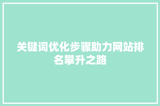 关键词优化步骤助力网站排名攀升之路