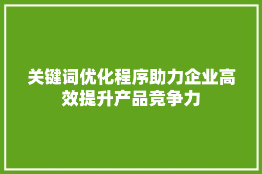 关键词优化程序助力企业高效提升产品竞争力