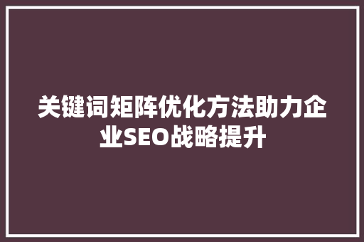 关键词矩阵优化方法助力企业SEO战略提升
