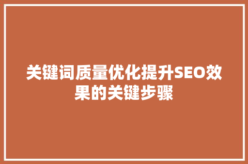 关键词质量优化提升SEO效果的关键步骤
