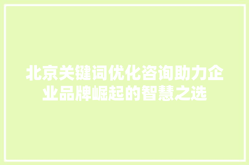 北京关键词优化咨询助力企业品牌崛起的智慧之选