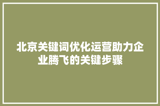 北京关键词优化运营助力企业腾飞的关键步骤