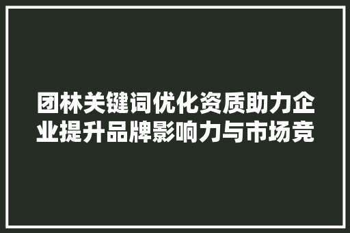 团林关键词优化资质助力企业提升品牌影响力与市场竞争力