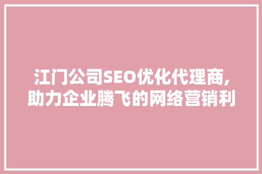 江门公司SEO优化代理商,助力企业腾飞的网络营销利器