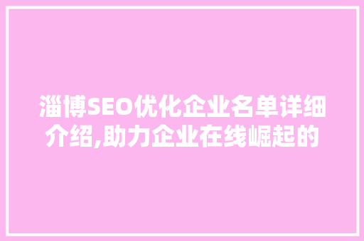 淄博SEO优化企业名单详细介绍,助力企业在线崛起的秘密武器