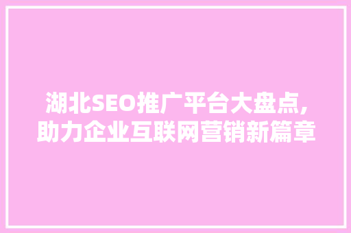 湖北SEO推广平台大盘点,助力企业互联网营销新篇章
