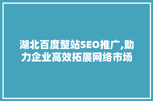 湖北百度整站SEO推广,助力企业高效拓展网络市场