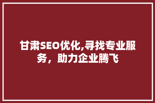 甘肃SEO优化,寻找专业服务，助力企业腾飞
