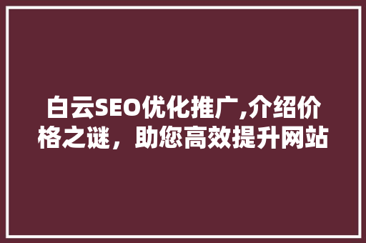 白云SEO优化推广,介绍价格之谜，助您高效提升网站排名