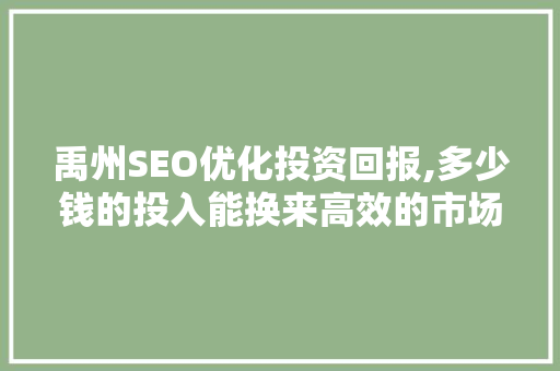 禹州SEO优化投资回报,多少钱的投入能换来高效的市场份额