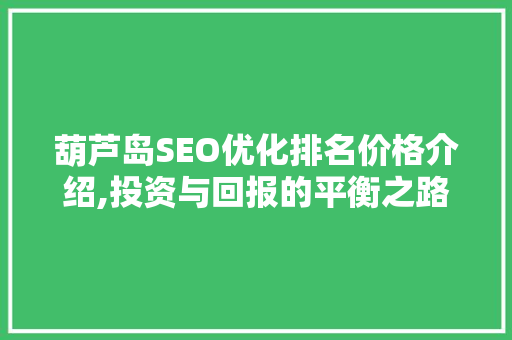葫芦岛SEO优化排名价格介绍,投资与回报的平衡之路