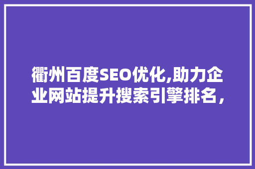 衢州百度SEO优化,助力企业网站提升搜索引擎排名，抢占市场先机