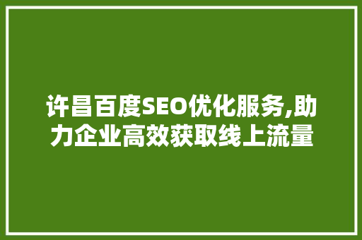 许昌百度SEO优化服务,助力企业高效获取线上流量