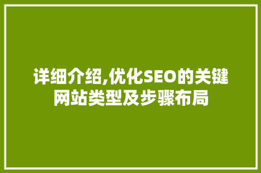 详细介绍,优化SEO的关键网站类型及步骤布局