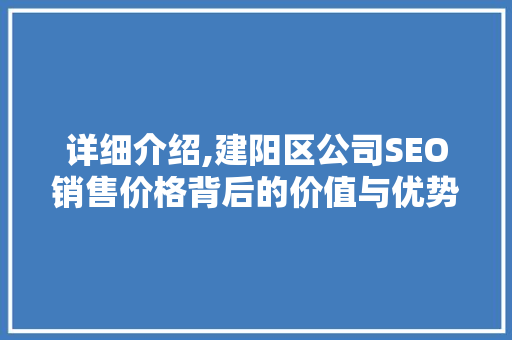 详细介绍,建阳区公司SEO销售价格背后的价值与优势