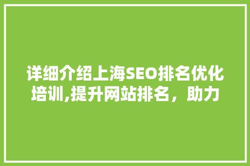 详细介绍上海SEO排名优化培训,提升网站排名，助力企业腾飞