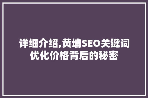 详细介绍,黄埔SEO关键词优化价格背后的秘密