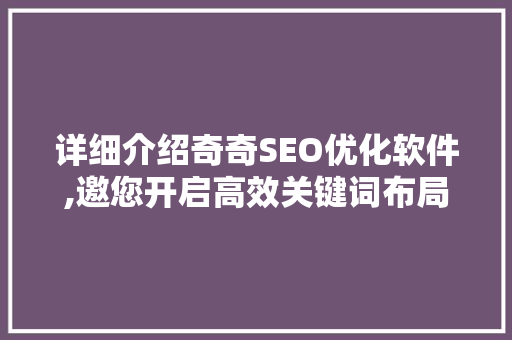 详细介绍奇奇SEO优化软件,邀您开启高效关键词布局之旅