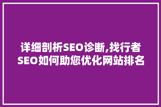 详细剖析SEO诊断,找行者SEO如何助您优化网站排名