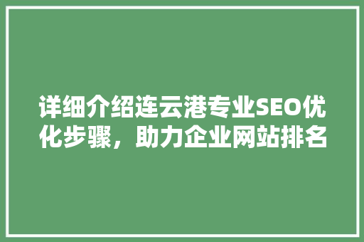 详细介绍连云港专业SEO优化步骤，助力企业网站排名攀升