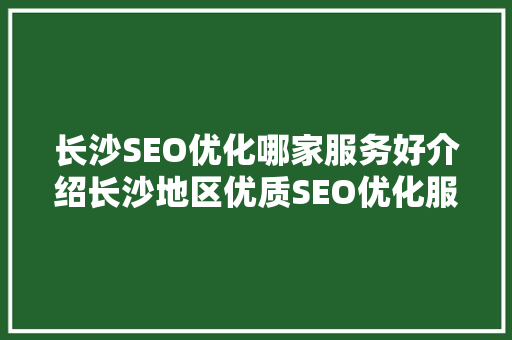 长沙SEO优化哪家服务好介绍长沙地区优质SEO优化服务商