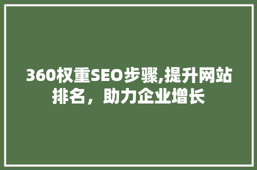 360权重SEO步骤,提升网站排名，助力企业增长