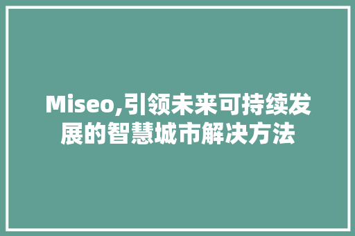 Miseo,引领未来可持续发展的智慧城市解决方法