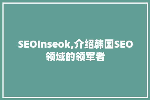 SEOInseok,介绍韩国SEO领域的领军者