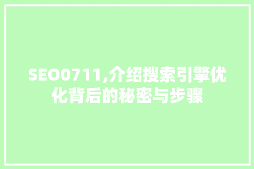 SEO0711,介绍搜索引擎优化背后的秘密与步骤