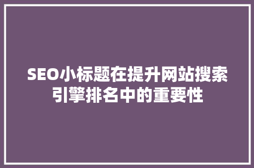 SEO小标题在提升网站搜索引擎排名中的重要性