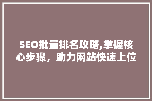 SEO批量排名攻略,掌握核心步骤，助力网站快速上位