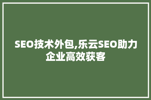 SEO技术外包,乐云SEO助力企业高效获客