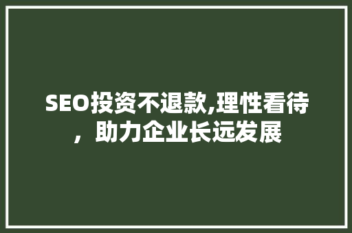 SEO投资不退款,理性看待，助力企业长远发展