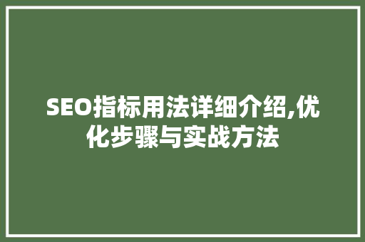 SEO指标用法详细介绍,优化步骤与实战方法