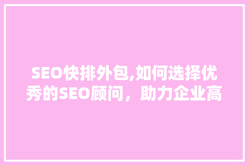 SEO快排外包,如何选择优秀的SEO顾问，助力企业高效提升网站排名