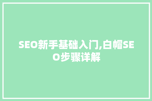 SEO新手基础入门,白帽SEO步骤详解