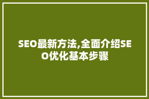 SEO最新方法,全面介绍SEO优化基本步骤