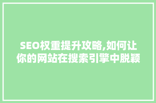 SEO权重提升攻略,如何让你的网站在搜索引擎中脱颖而出