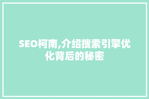 SEO柯南,介绍搜索引擎优化背后的秘密