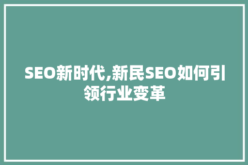 SEO新时代,新民SEO如何引领行业变革